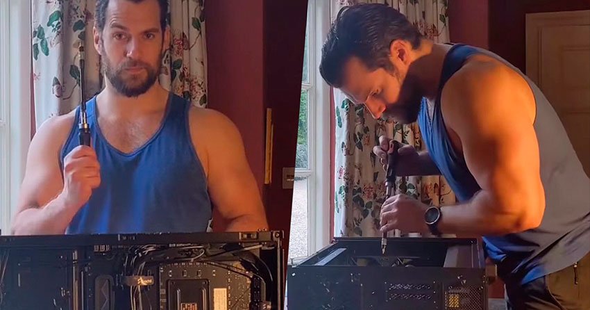 Henry-Cavill,-o-The-Witcher,-grava-vídeo-montando-um-PC-Gamer-site